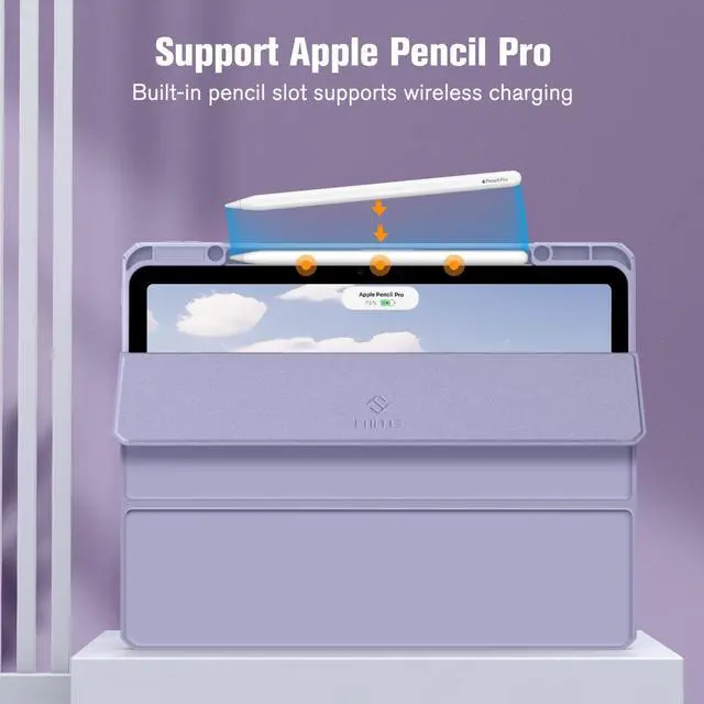 Alt view image 5 of 5 - Fintie Bundle: Fintie Hybrid Slim Case for iPad Air 13-inch (M2) 2024, [Built-in Pencil Holder] Shockproof Cover Clear Transparent Back Shell + [2-Pack] Tempered Glass Screen Protector