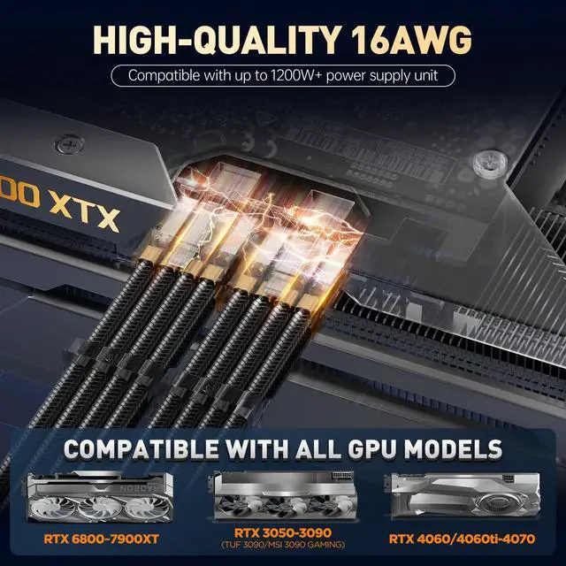 Alt view image 4 of 5 - AsiaHorse 16AWG PSU Cable Extension Kit, Sleeved Custom Mod GPU PC Audio Video Power Supply Soft Braided Cables with Comb Kit, 24P/8P to 6+2P/ 8P to 4+4P 30CM