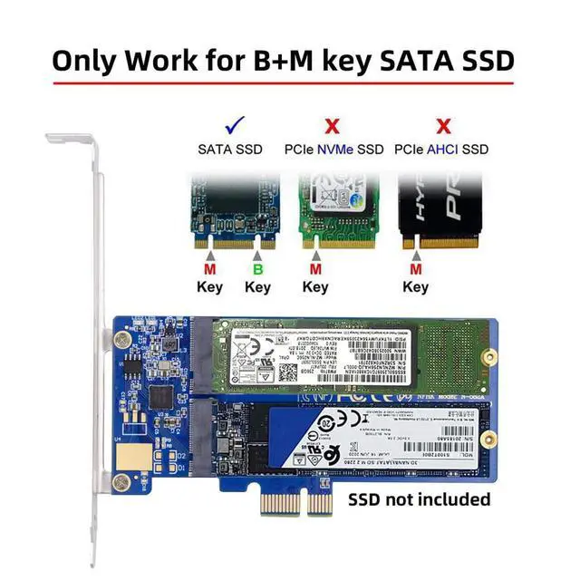 Alt view image 3 of 5 - Cablecc NGFF Key B+M Dual SATA SSD to PCI-E 1x Motherboard Desktop Adapter Converter SSD Card JMB582 2280