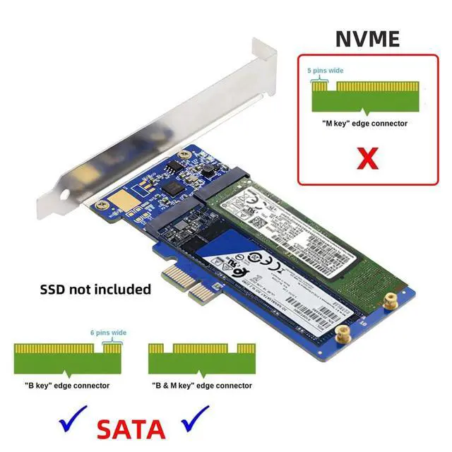 Alt view image 2 of 5 - Cablecc NGFF Key B+M Dual SATA SSD to PCI-E 1x Motherboard Desktop Adapter Converter SSD Card JMB582 2280