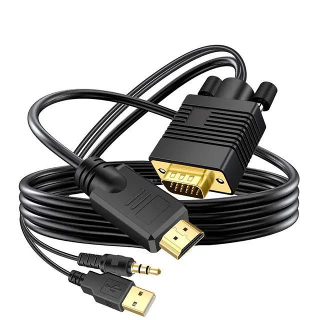 Alt view image 2 of 5 - Kirzi VGA (Sources) to HDMI(Display) Cable 15ft with Audio, VGA to HDMI Adapter Cable Compatible Well Witch Computer/Projector/Laptop to Monitor/TV.