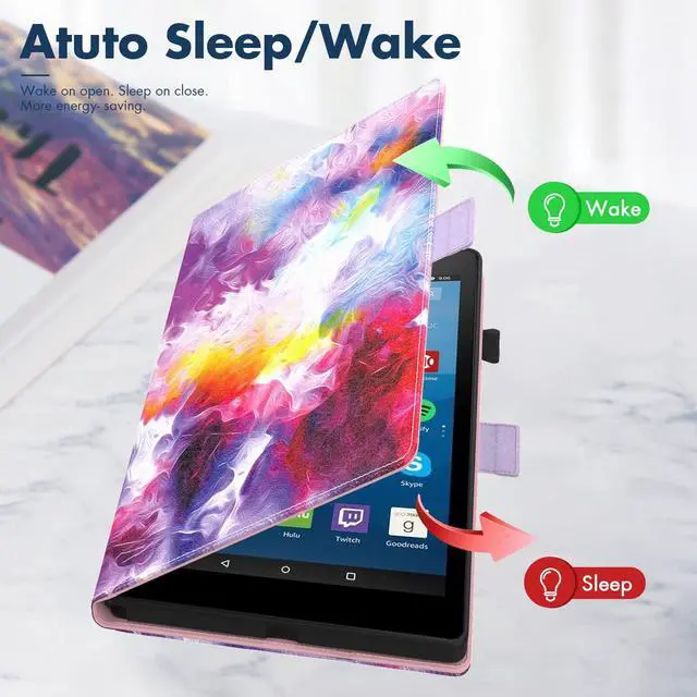 Alt view image 2 of 5 - Dteck for Fire HD 8 Tablet Case (8th/7th/6th Generation-2018/2017/2016 Release) 8", Slim Folio Case with Auto Sleep Wake & Stand Function, with Hand Strap, Protective PU Leather Cute Cover, Colorful D