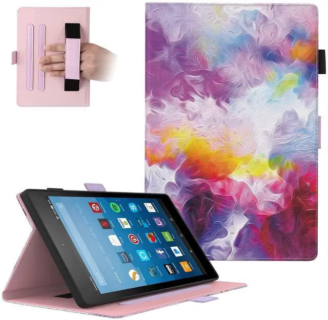 Main image of Dteck for Fire HD 8 Tablet Case (8th/7th/6th Generation-2018/2017/2016 Release) 8", Slim Folio Case with Auto Sleep Wake & Stand Function, with Hand Strap, Protective PU Leather Cute Cover, Colorful D