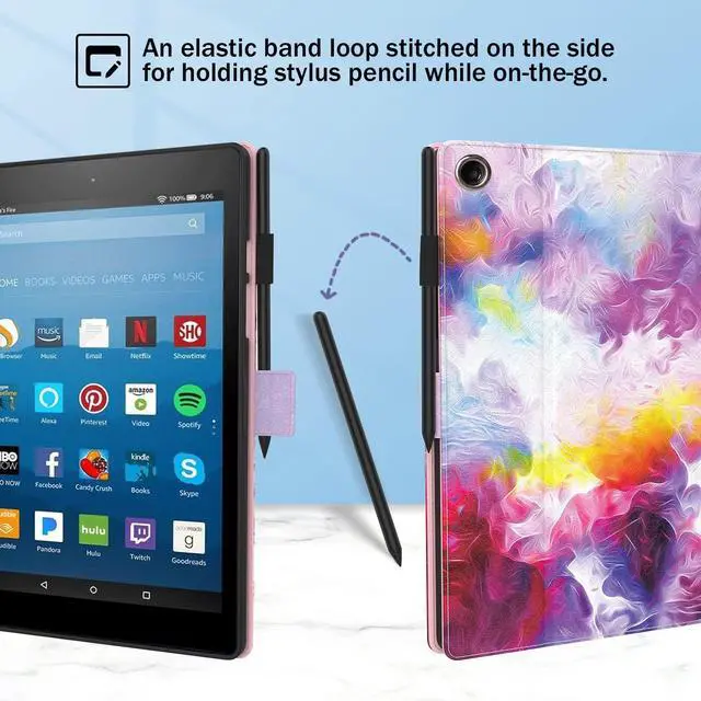 Alt view image 4 of 5 - Dteck for Fire HD 8 Tablet Case (8th/7th/6th Generation-2018/2017/2016 Release) 8", Slim Folio Case with Auto Sleep Wake & Stand Function, with Hand Strap, Protective PU Leather Cute Cover, Colorful D