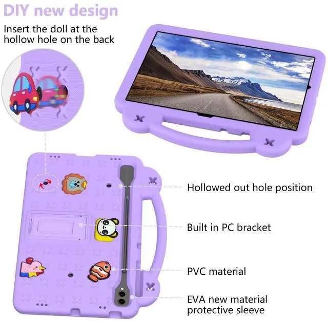 Alt view image 2 of 5 - Dteck Case for Galaxy Tab S9 FE 5G 10.9 Inch & Galaxy Tab S9/S8/S7 11 Inch Tablet, Cartoon Panda Shockproof Rugged Lightweight Convertible Stand Kids Friendly Tablet Case with Handles,Light Purple