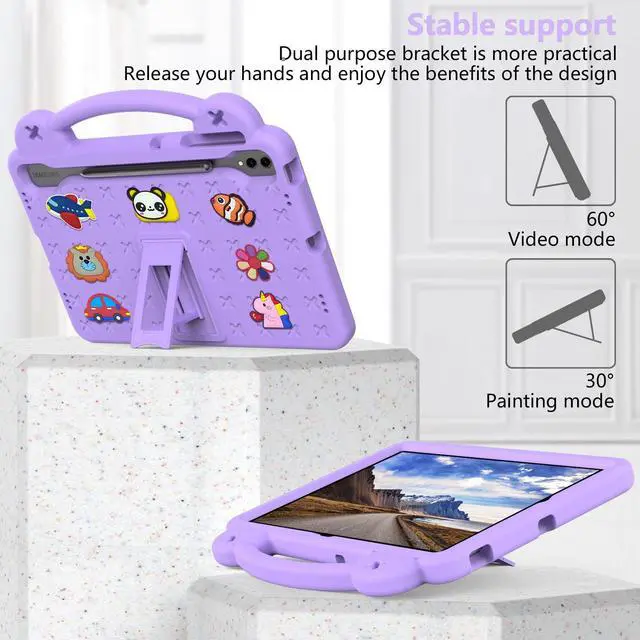 Alt view image 3 of 5 - Dteck Case for Galaxy Tab S9 FE 5G 10.9 Inch & Galaxy Tab S9/S8/S7 11 Inch Tablet, Cartoon Panda Shockproof Rugged Lightweight Convertible Stand Kids Friendly Tablet Case with Handles,Light Purple