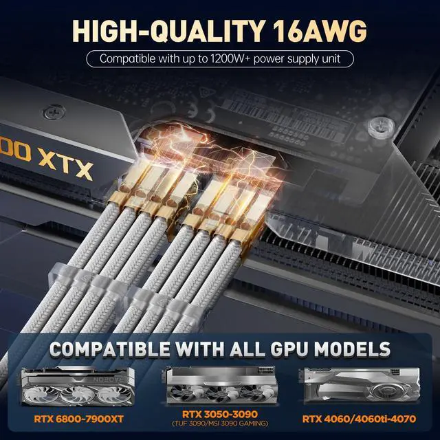 Alt view image 4 of 5 - AsiaHorse 16AWG PSU Cable Extension Kit, Sleeved Custom Mod GPU PC Audio Video Power Supply Soft Braided Cables with Comb Kit, 24P/8P to 6+2P/ 8P to 4+4P 30CM