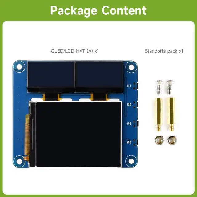 Alt view image 2 of 5 - Waveshare OLED/LCD HAT, Onboard 2inch IPS LCD Main Screen and Dual 0.96inch Blue OLED Secondary Screens, with 40PIN GPIO Header, Compatible with Raspberry Pi Series Boards