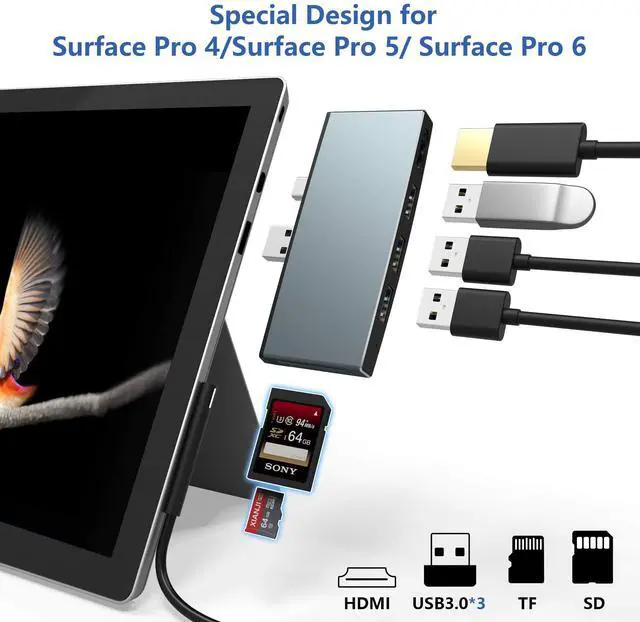 Alt view image 2 of 5 - Surface Pro 6/ Pro 5/ Pro 4 Docking Station USB Hub, Surface Pro Docking Station with 4K HDMI, 3X USB3.0 Ports, SD/TF Card Reader, Accessories for Microsoft Surface Pro 4/5/6