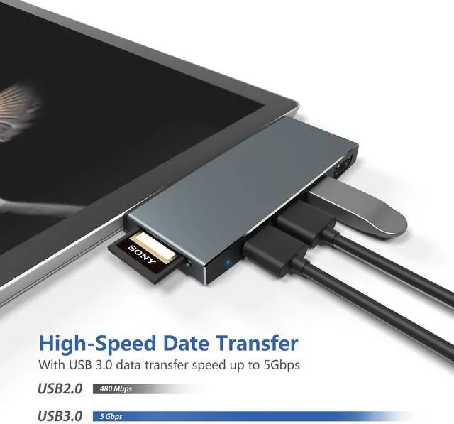 Alt view image 4 of 5 - Surface Pro 6/ Pro 5/ Pro 4 Docking Station USB Hub, Surface Pro Docking Station with 4K HDMI, 3X USB3.0 Ports, SD/TF Card Reader, Accessories for Microsoft Surface Pro 4/5/6