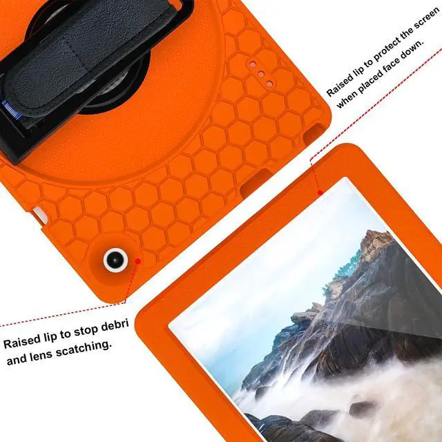 Alt view image 2 of 5 - Dteck Case for Onn 10.1 Inch Gen 3 2022 Tablet,360 Rotating Stand Hand DropProof Shockproof Cover with Handle Strap/Shoulder Strap/Kickstand Protective Case for Onn 10.1 Model 100071485 2022,Orange