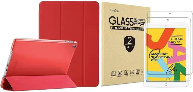 Main image of ProCase iPad 10.2 Case 2019 iPad 7th Generation Case (Red) Bundle with 2 Pack iPad 10.2 7th Gen Tempered Glass Screen Protector