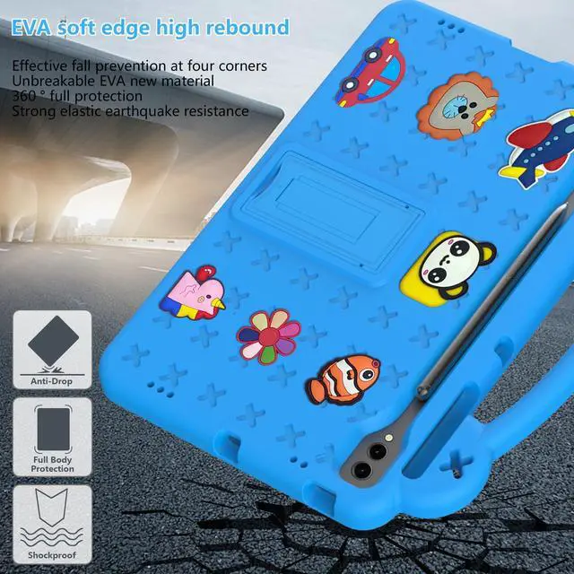 Alt view image 3 of 5 - Dteck Case for Galaxy Tab S10 Plus/Tab S9 FE Plus 5G/S9 Plus/S7 FE/S8 Plus/S7 Plus 12.4", Cartoon Panda Shockproof Rugged Lightweight Convertible Handles Stand Kids Friendly Tablet Case,Sky Blue