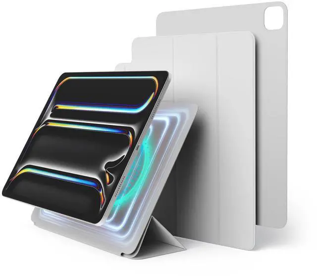 Main image of elago Magnetic Folio Case for iPad Pro 13 inch Cover (M4) - Back Plate can be Attached to Metal Materials, Wake/Sleep functionality, Compatible with Apple Pencil 2 [Light Grey]