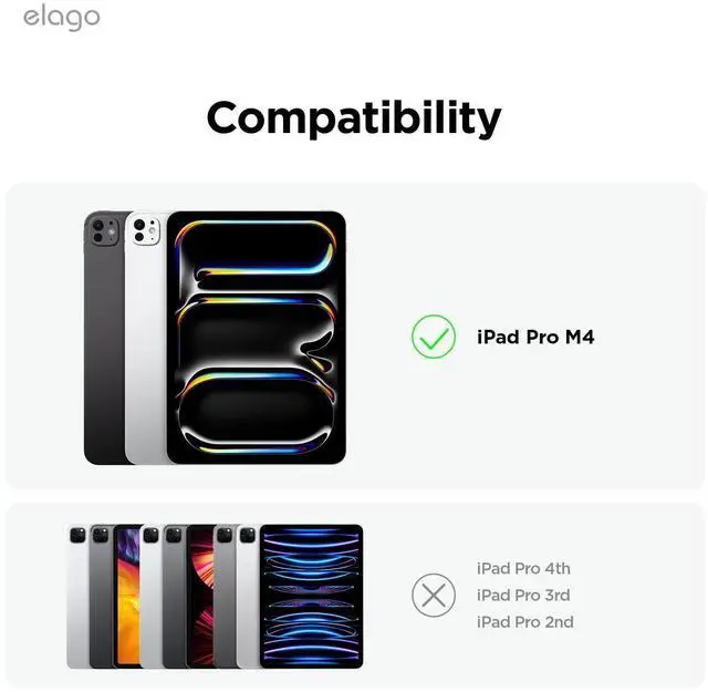 Alt view image 2 of 5 - elago Magnetic Folio Case for iPad Pro 13 inch Cover (M4) - Back Plate can be Attached to Metal Materials, Wake/Sleep functionality, Compatible with Apple Pencil 2 [Light Grey]