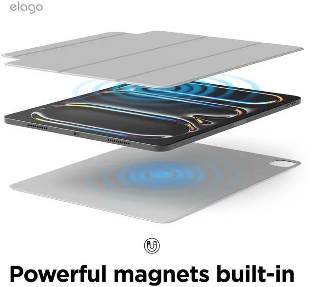 Alt view image 3 of 5 - elago Magnetic Folio Case for iPad Pro 13 inch Cover (M4) - Back Plate can be Attached to Metal Materials, Wake/Sleep functionality, Compatible with Apple Pencil 2 [Light Grey]