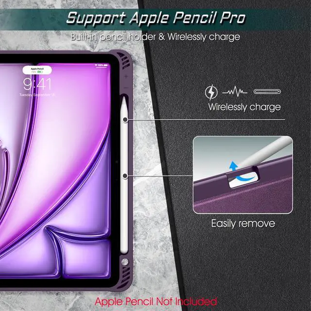 Alt view image 3 of 5 - Fintie Magnetic Stand Case for iPad Air 11-inch M3 (2025) / M2 (2024), iPad Air 5th (2022) / 4th Generation (2020) 10.9 Inch - Multiple Angles Shockproof TPU Cover with Pencil Holder, Purple