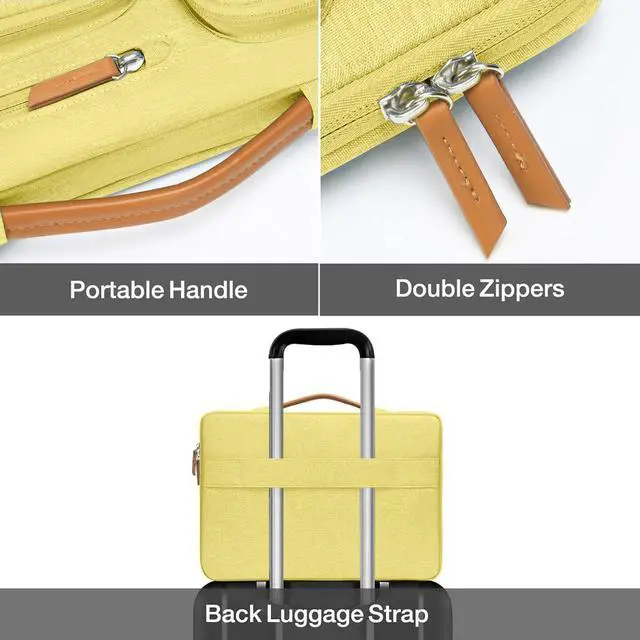 Alt view image 4 of 5 - MOSISO 360 Protective Laptop Case 13.3 inch, 13-13.3 inch Laptop Sleeve Compatible with MacBook Air/Pro 13 / Pro 14,HP Dell Acer ASUS,Side Open Carrying Case with 4 Zipper Pockets&Handle, Yellow