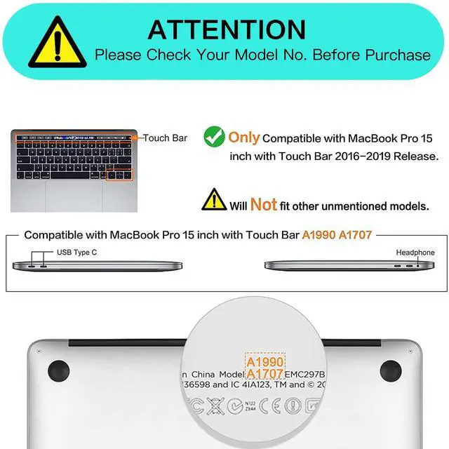 Alt view image 2 of 5 - MOSISO Compatible with MacBook Pro 15 inch Case 2019 2018 2017 2016 Release A1990 A1707 with Touch Bar, Plastic Hard Shell Case & Keyboard Cover & Screen Protector & Storage Bag, Crystal Clear
