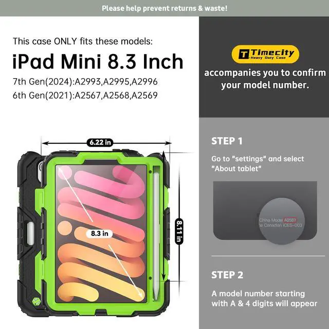 Alt view image 2 of 5 - Timecity Case for iPad Mini 7/6 with Screen Protector Pencil Holder [360 Rotating Stand ] & Handle/Shoulder Strap, Drop-Proof Case for iPad Mini 7th/6th Generation 8.3'' Kids Students Friendly- Green