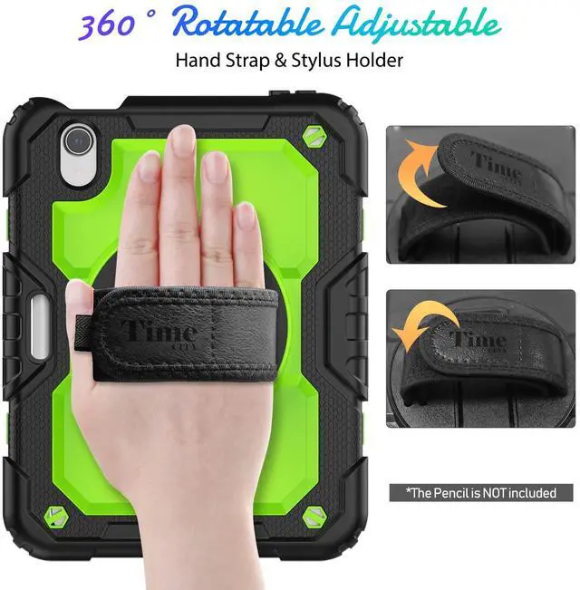 Alt view image 4 of 5 - Timecity Case for iPad Mini 7/6 with Screen Protector Pencil Holder [360 Rotating Stand ] & Handle/Shoulder Strap, Drop-Proof Case for iPad Mini 7th/6th Generation 8.3'' Kids Students Friendly- Green