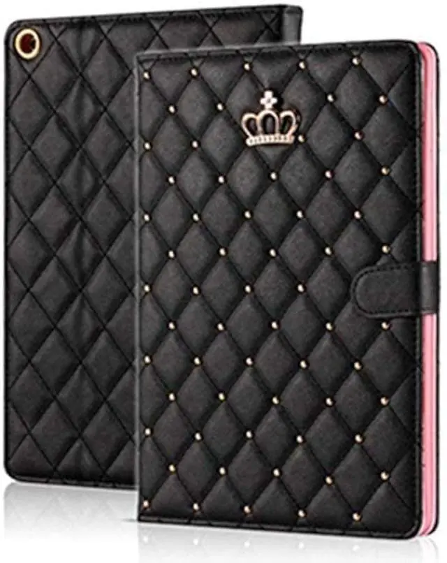 Main image of Topwin Cute Crown Case for iPad 10.2 2021/2020/2019 (9th/8th/7th Gen) - Bling Diamond Elegant PU Leather Smart Auto Sleep/Wake Stand Shockproof Girly for Apple iPad 7/8/9 10.2 Inch (Black)