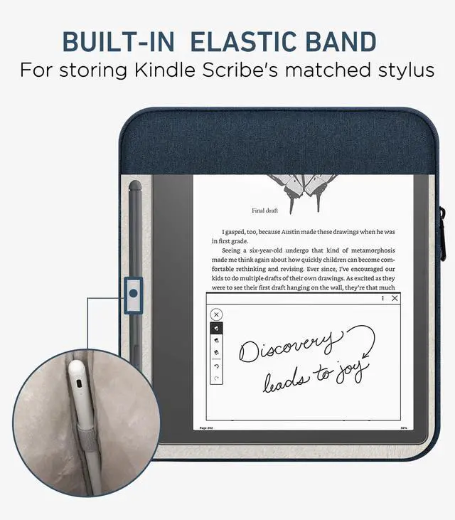 Alt view image 4 of 5 - Moko Kindle Sleeve Compatible with Kindle Scribe 10.2 inch (2024 and 2022 Release), Protective Pouch Bag Case Cover with Dual Pockets and Pen Holder, Scratch-Resistant Soft Fluffy Lining, Indigo
