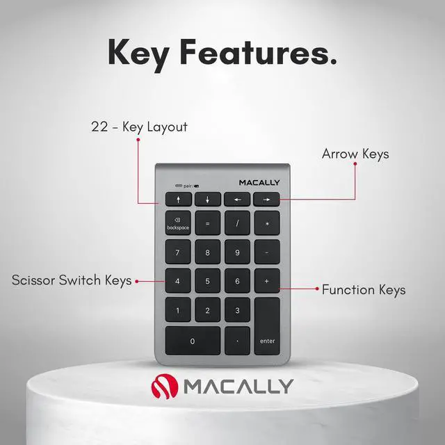 Alt view image 3 of 5 - Macally Bluetooth Number Pad for Laptop - Wireless Numeric Keypad - 35-Key Numeric Keypad for Data Entry, Numpad