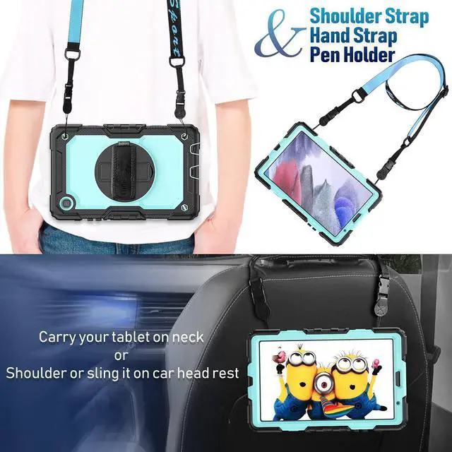 Alt view image 4 of 5 - Timecity Case for Samsung Galaxy Tab A7 Lite Case 8.7 inch 2021 (SM-T220/T225/T227), Durable Sturdy Protection Case with Screen Protector 360deg Rotating Stand Handle Shoulder Strap - Light Blue