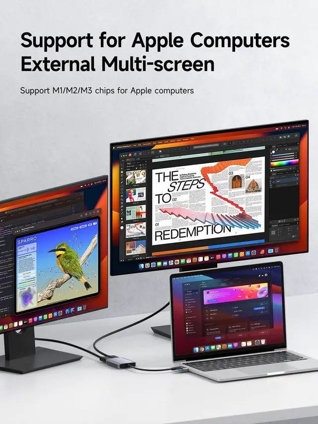 Alt view image 2 of 5 - Hagibis USB 3.0 or USB C to Dual HDMI Adapter for Mac&Windows, MST Dual Monitor Converter Triple Display for Apple M1/M2/M3 Chip HDMI Splitter Extended for MacBook Pro Air Mac Mini Studio