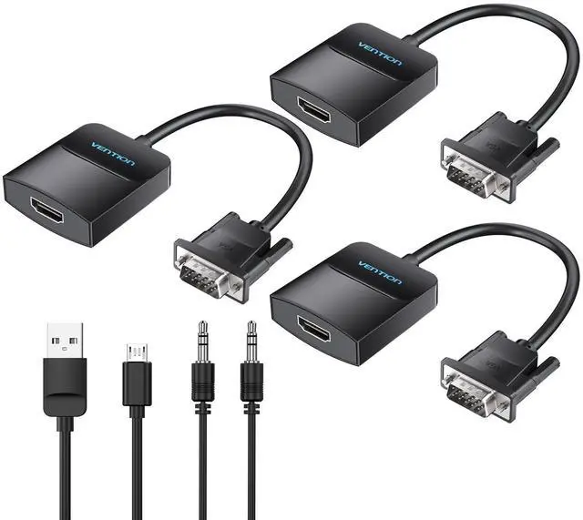 Main image of VENTION VGA to HDMI 3 Pack-1080P Video Dongle Adaptador VGA Converter with Audio Cable (0.5FT), Male to Female for PC,Monitor HDTV (Note: VGA to HDMI Only, Not Bi-Directional)