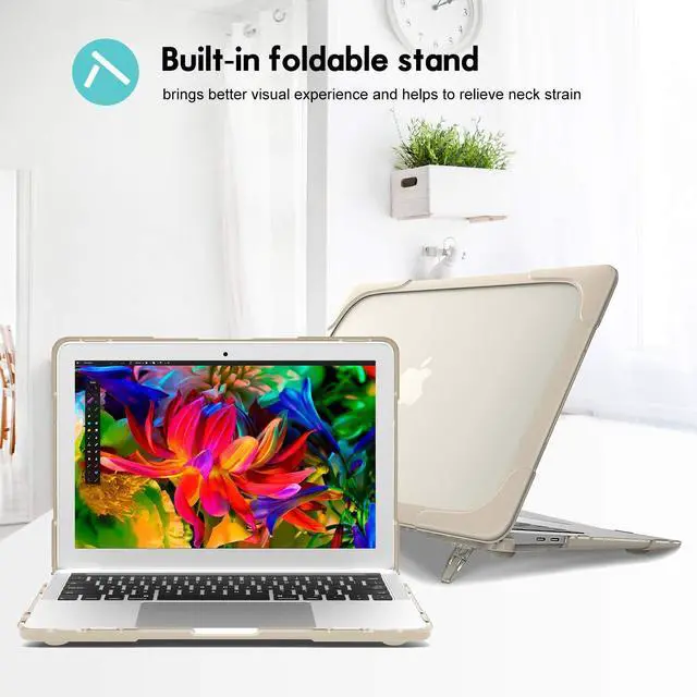 Alt view image 4 of 5 - ProCase for MacBook Air 13 Inch Case 2020 2019 2018 Release A2337 M1 A2179 A1932, Heavy Duty Slim Hard Shell Protective Cover with Fold Kickstand for MacBook Air 13 Retina with Touch ID -Khaki
