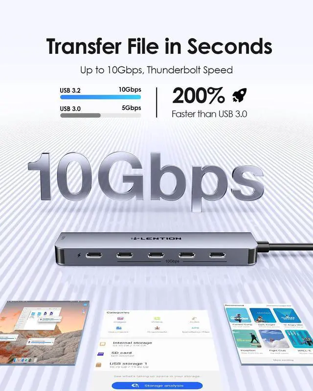 Alt view image 3 of 5 - LENTION 6-in-1 USB C Hub Dock with 4K @60HZ HDMI Display, 4 USB-C Ports (USB 3.2 Gen 2, 10 Gbps), PD 100W Charging and for iPhone15 Series, New MacBook Pro, Mac Air, More (CE33, Space Gray)