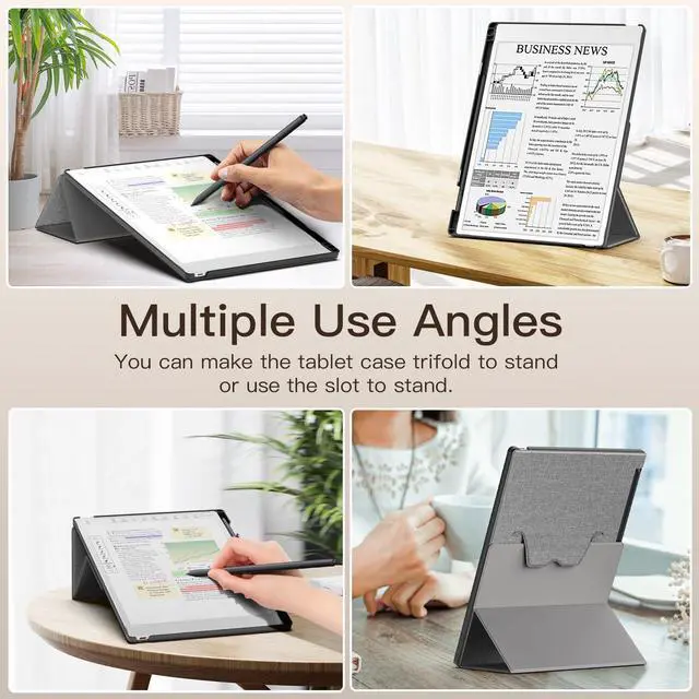Alt view image 2 of 5 - MoKo Stand Case for Remarkable Paper Pro 2024 11.8" - Premium Leather Trifold Stand Cover with Pen Holder, Auto Sleep/Wake for Remarkable Pro 11.8", Denim Gray
