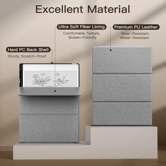 Alt view image 5 of 5 - MoKo Stand Case for Remarkable Paper Pro 2024 11.8" - Premium Leather Trifold Stand Cover with Pen Holder, Auto Sleep/Wake for Remarkable Pro 11.8", Denim Gray