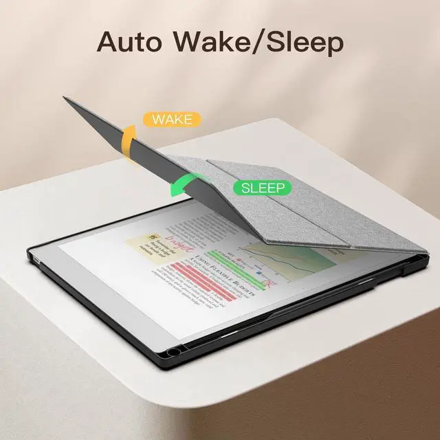 Alt view image 4 of 5 - MoKo Stand Case for Remarkable Paper Pro 2024 11.8" - Premium Leather Trifold Stand Cover with Pen Holder, Auto Sleep/Wake for Remarkable Pro 11.8", Denim Gray