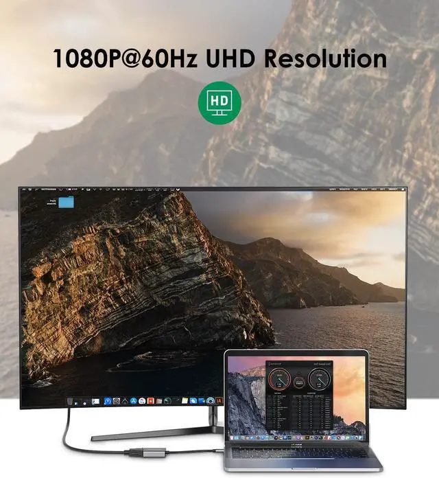 Alt view image 3 of 5 - LENTION USB C to VGA Cable Adapter,Type C to VGA Monitor Converter Compatible 2023-2016 MacBook Pro 13/15/16,New Mac/MacBook Air/Surface,iPad Chromebook,Galaxy,Dell XPS,Phone,More(1080VGA,Space Gray)