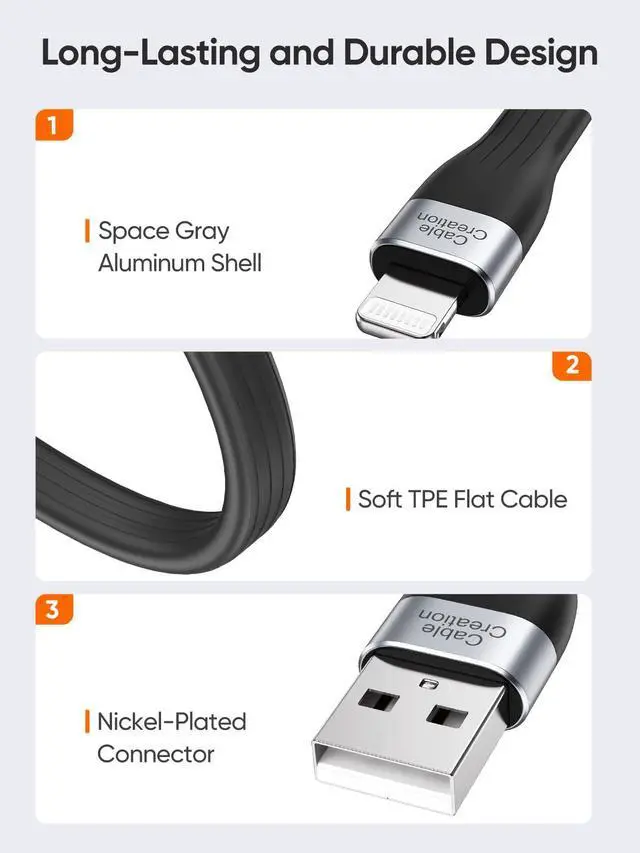 Alt view image 2 of 5 - CableCreation Bundle  2 Items Short USB 3.1 A to USB C Cable 5 inch + Short USB A to Lightning Cable 0.5ft