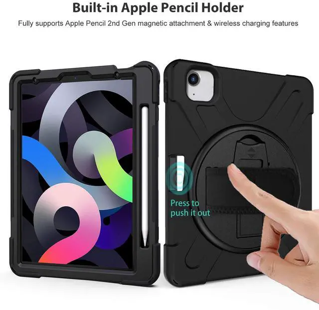 Alt view image 3 of 5 - ProCase Rugged Case for iPad Air 11 inch (M2) 2024/ Air 5th / 4th Gen 10.9", Heavy Duty Shockproof Cover with Hand Strap 360 Degree Rotatable Kickstand -Black