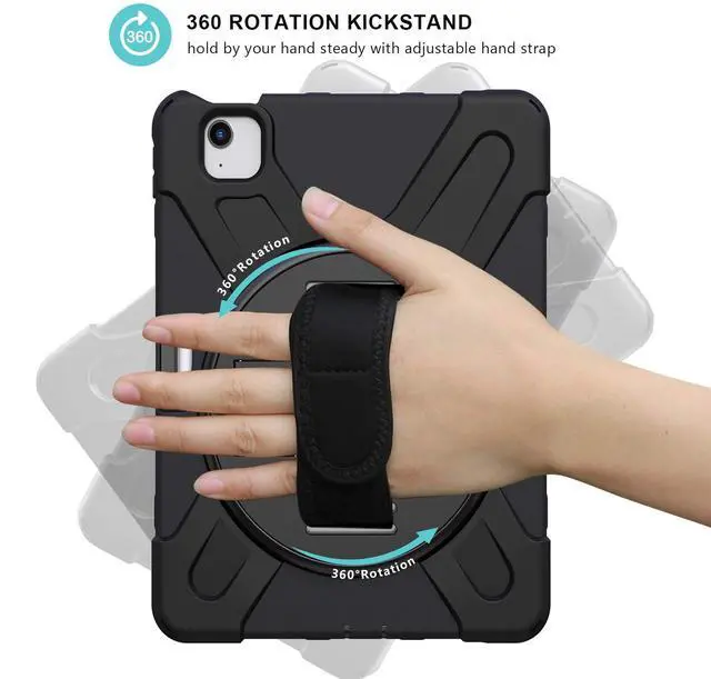 Alt view image 2 of 5 - ProCase Rugged Case for iPad Air 11 inch (M2) 2024/ Air 5th / 4th Gen 10.9", Heavy Duty Shockproof Cover with Hand Strap 360 Degree Rotatable Kickstand -Black
