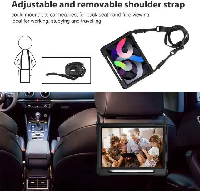 Alt view image 4 of 5 - ProCase Rugged Case for iPad Air 11 inch (M2) 2024/ Air 5th / 4th Gen 10.9", Heavy Duty Shockproof Cover with Hand Strap 360 Degree Rotatable Kickstand -Black