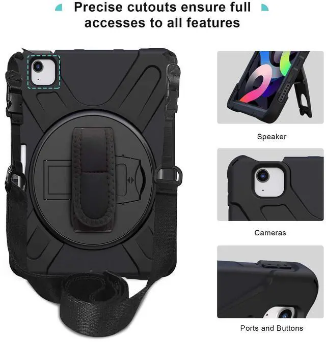 Alt view image 5 of 5 - ProCase Rugged Case for iPad Air 11 inch (M2) 2024/ Air 5th / 4th Gen 10.9", Heavy Duty Shockproof Cover with Hand Strap 360 Degree Rotatable Kickstand -Black