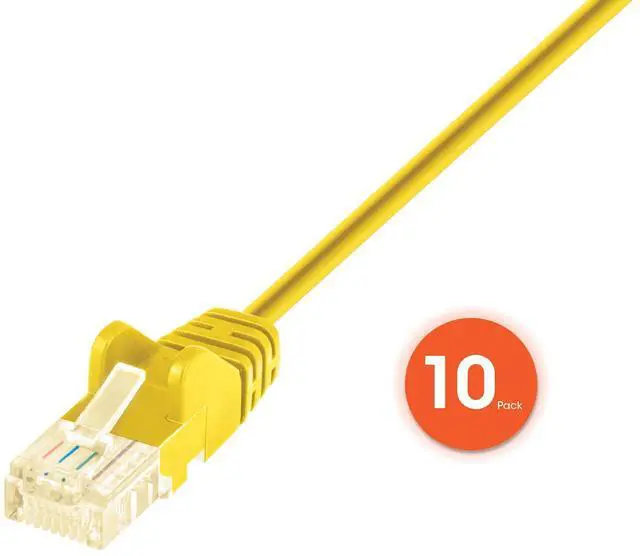 Alt view image 2 of 5 - Intellinet Slim Cat6 Ethernet Network Patch Cable - 10-Pack - 10Gbps & 250MHz, Snagless Boot, 30AWG Pure Bare Copper Wire, Gold-Plated Contacts, Lifetime Mfg Warranty - 7ft, 10 Pack, Yellow