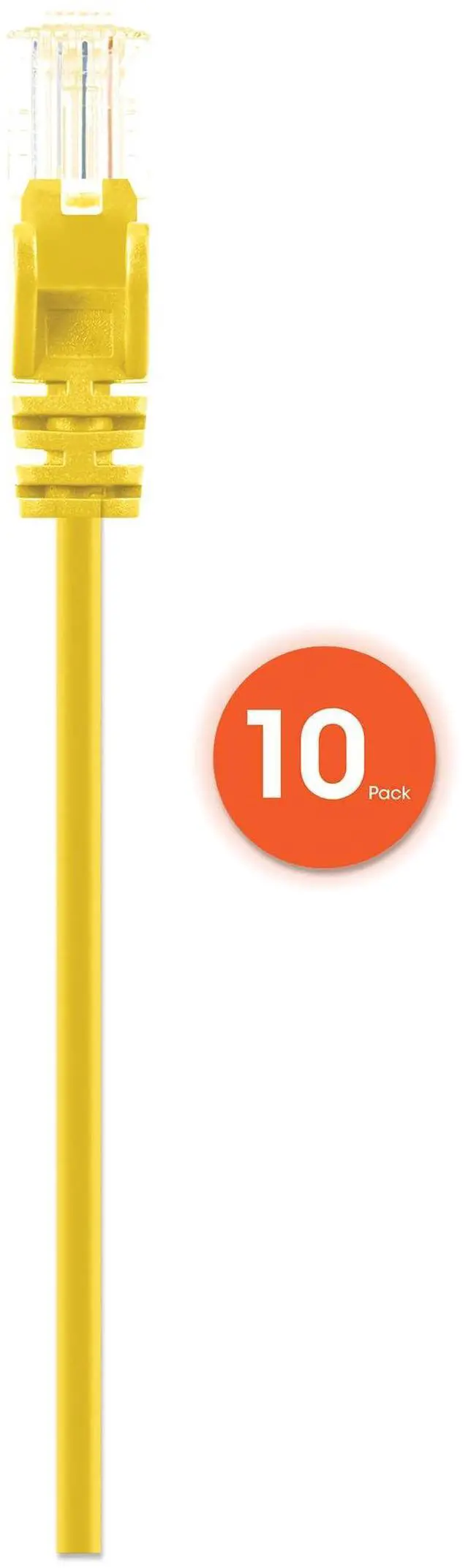 Alt view image 3 of 5 - Intellinet Slim Cat6 Ethernet Network Patch Cable - 10-Pack - 10Gbps & 250MHz, Snagless Boot, 30AWG Pure Bare Copper Wire, Gold-Plated Contacts, Lifetime Mfg Warranty - 7ft, 10 Pack, Yellow