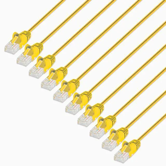 Main image of Intellinet Slim Cat6 Ethernet Network Patch Cable - 10-Pack - 10Gbps & 250MHz, Snagless Boot, 30AWG Pure Bare Copper Wire, Gold-Plated Contacts, Lifetime Mfg Warranty - 7ft, 10 Pack, Yellow