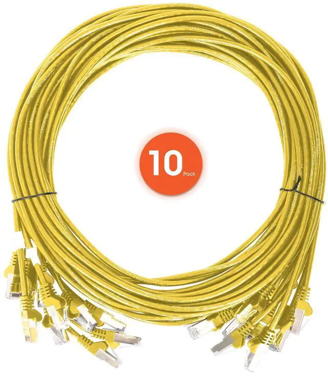 Alt view image 4 of 5 - Intellinet Slim Cat6 Ethernet Network Patch Cable - 10-Pack - 10Gbps & 250MHz, Snagless Boot, 30AWG Pure Bare Copper Wire, Gold-Plated Contacts, Lifetime Mfg Warranty - 7ft, 10 Pack, Yellow