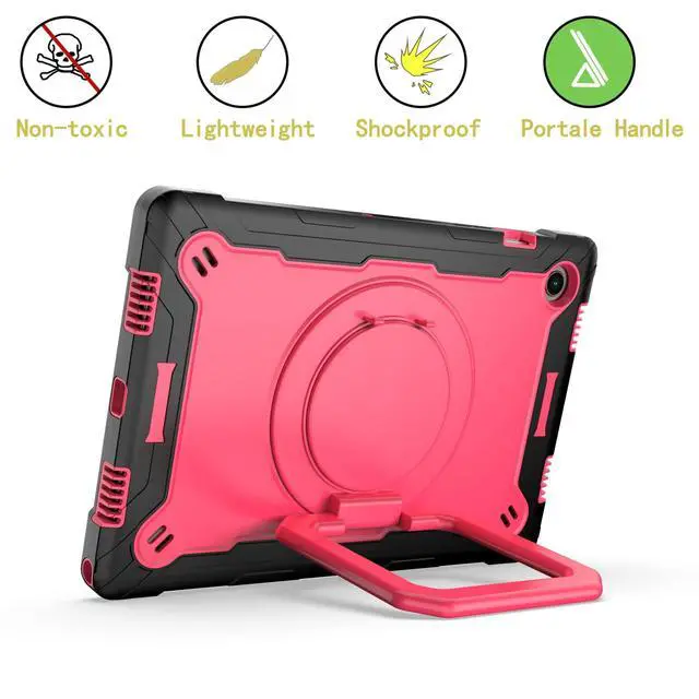 Alt view image 4 of 5 - Dteck for Samsung Galaxy Tab A8 (SM-X200) Tablet Case 10.5" 2022 Release, Shockproof Rugged Hard Case for Kids with Rotate Handle and Kickstand, Protective Cute Cover with Shoulder Strap, Rose/Black