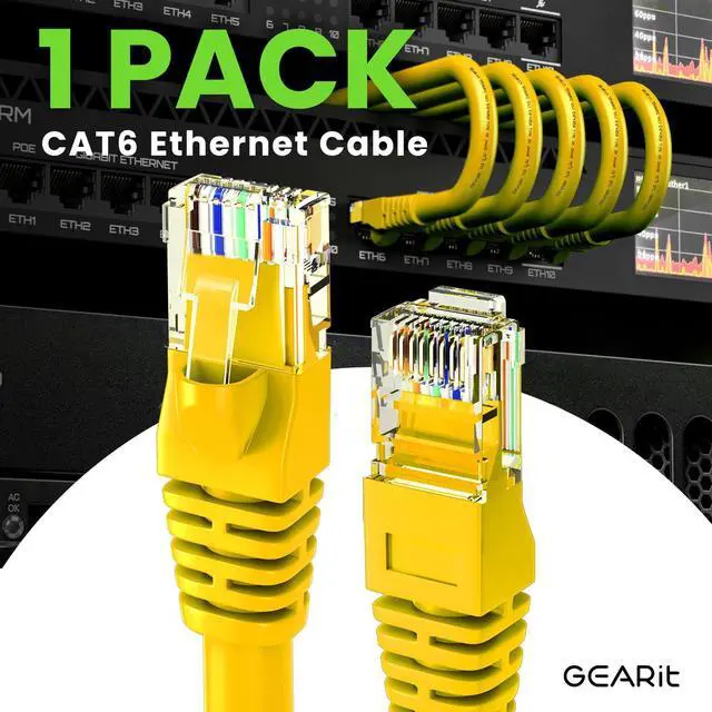 Alt view image 2 of 5 - GEARit Cat 6 Ethernet Cable (1-Pack 100 Feet) Cat6 Network Patch, 10Gbps, RJ45, Snagless Cord, Gold-Plated Connectors, Internet for PC, TV, Tablet, Router, Printer, Servers, IT Data Center - Yellow