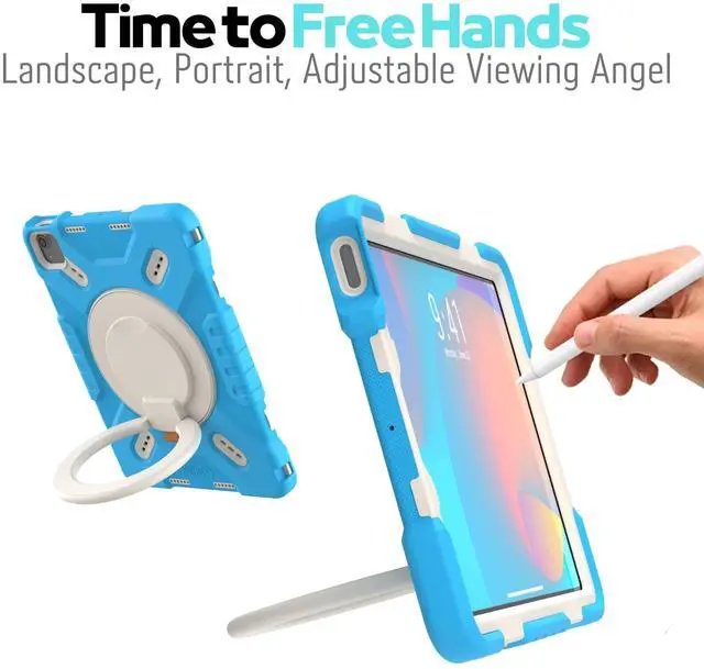 Alt view image 4 of 5 - Triple Shockproof Case for iPad Air 5th/4th Generation 10.9 inch 2022/2020 and iPad Pro 11 Case 2022 2021 2020 2018 Gen, Kids Boy Girl Cover with Kickstand & Shoulder Strap (Blue)