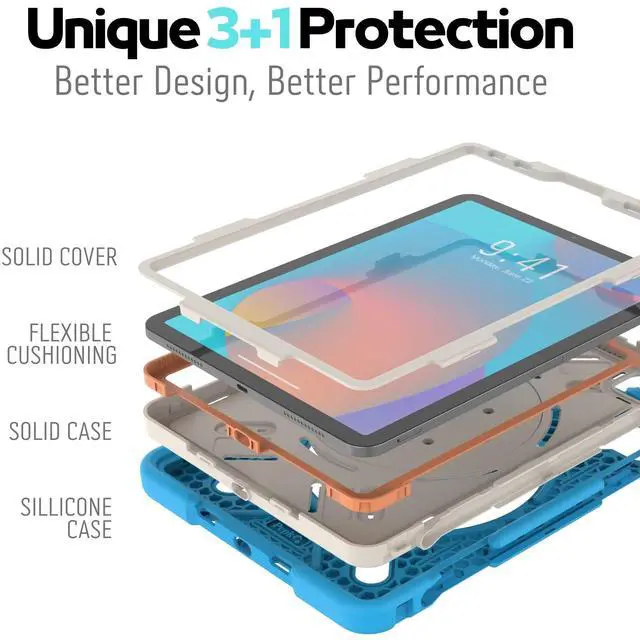 Alt view image 3 of 5 - Triple Shockproof Case for iPad Air 5th/4th Generation 10.9 inch 2022/2020 and iPad Pro 11 Case 2022 2021 2020 2018 Gen, Kids Boy Girl Cover with Kickstand & Shoulder Strap (Blue)